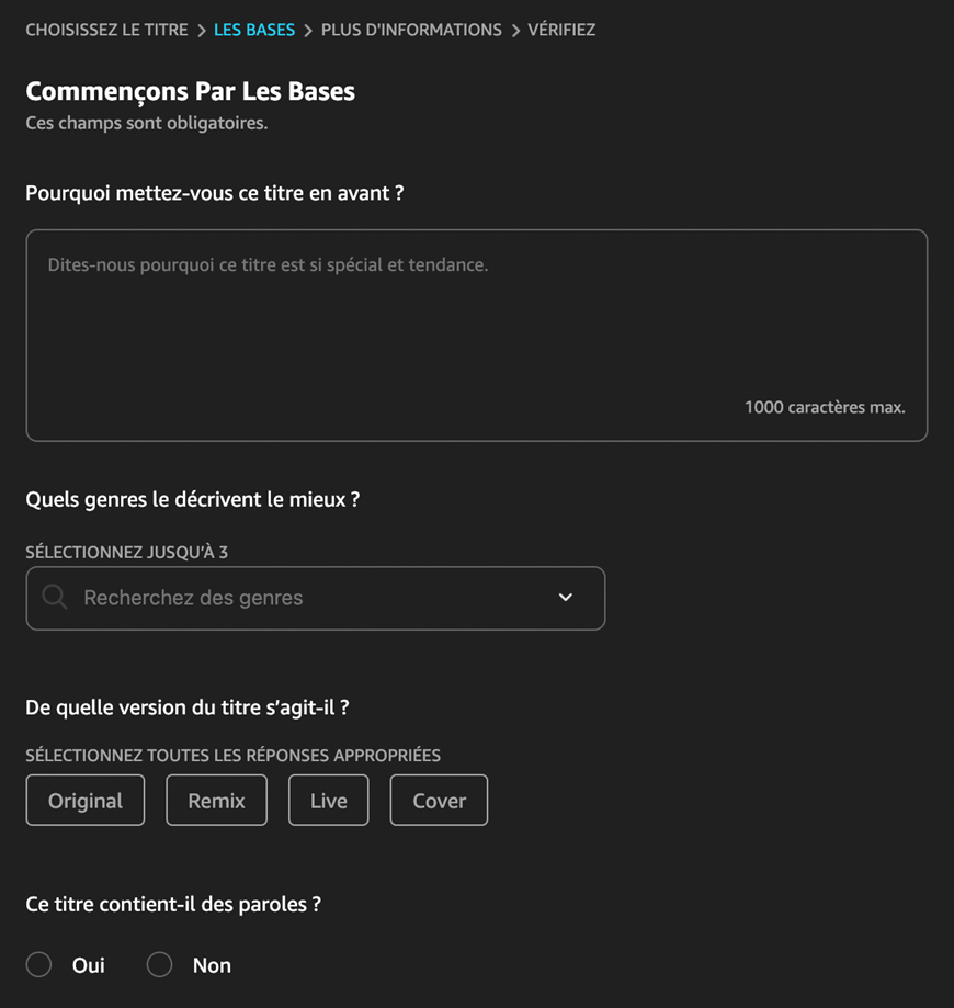 Comment intégrer une playlist Amazon Music officielle ? : Décrivez votre morceau aux éditeurs de playlists Amazon Music
