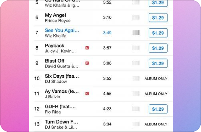 page prix itunes